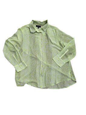 Lane Bryant Women's Button-Down Shirt Green 14/16 Lightweight Sheer Animal Print